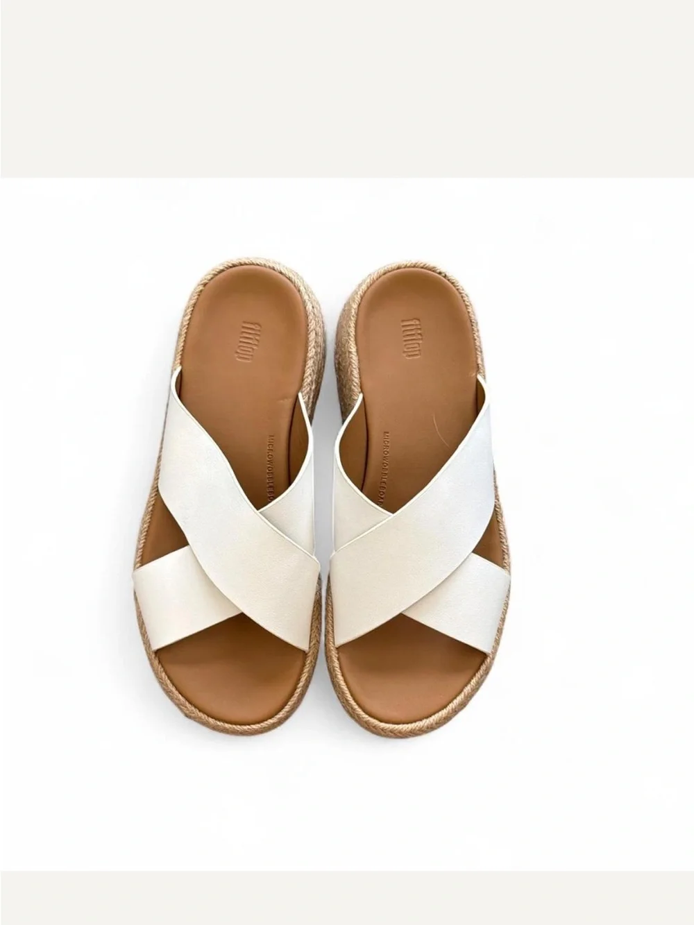 Fitflop White Cross-Strap Leather Slide Sandals